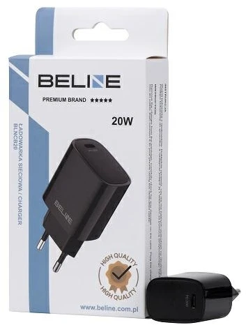 BELINE ORDER NETWORK. 1X USB-C 20W Juoda / Juodas (ONLY HEAD) PD 3.0 BLNCB20