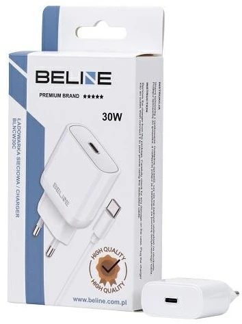 Beline Charger 1x USB-C 30W + cableUSB-C baltos spalvos /baltos spalvos PD 3.0 BLNCW30C GaN
