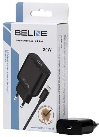 Beline Charger 1x USB-C 30W + lightning cable juodos spalvos /juodos spalvos PD 3.0 BLNCB30L GaN