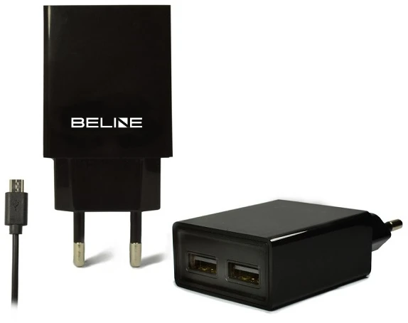 Laidinis įkroviklis Beline 2xUSB + microUSB 2A juodos spalvos