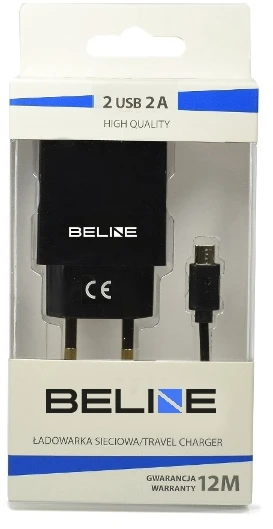 Laidinis įkroviklis Beline 2xUSB + microUSB 2A juodos spalvos