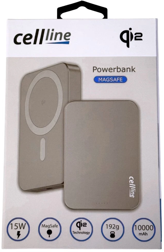 Beline Mini Powerbank Cellline MagSafe 10000mAh Qi2 15W CL-MBP-03 pilkos spalvos Magnetinė belaidė mini Powerbank
