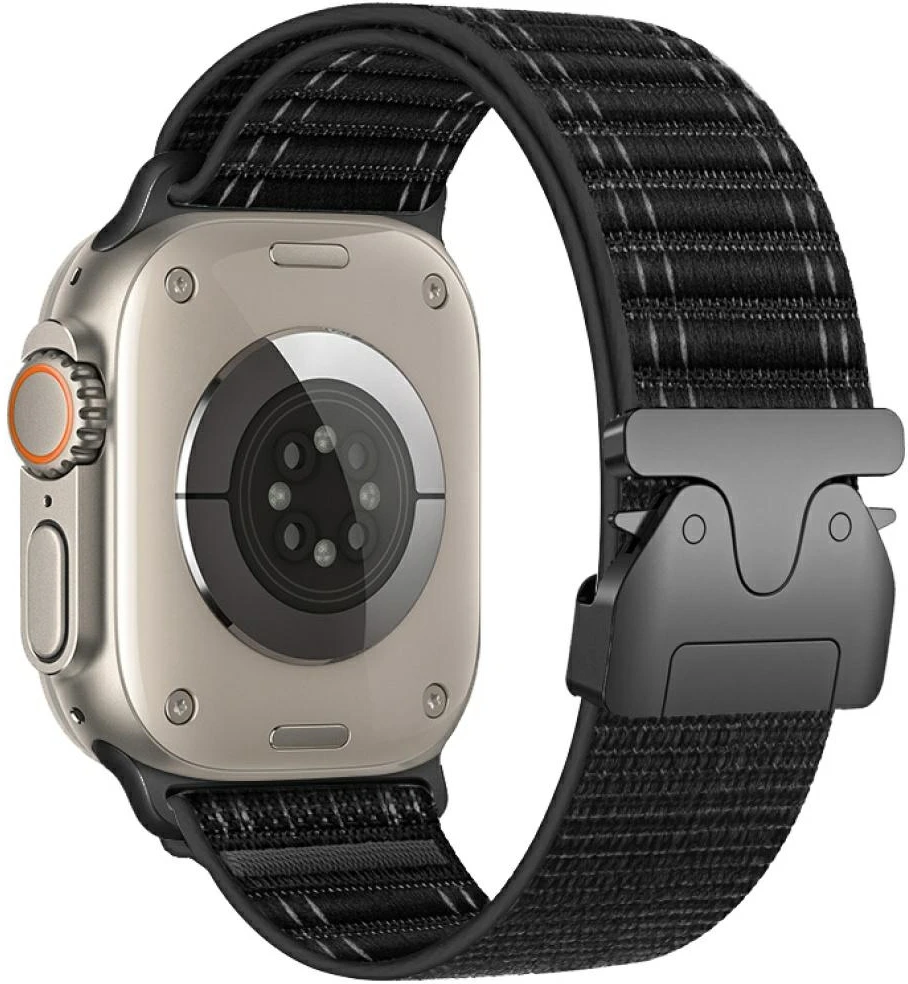 Beline Woven Nylon Diagonal Style Parachute apyrankė for Apple Watch 42/44/45/49mm juodos spalvos
