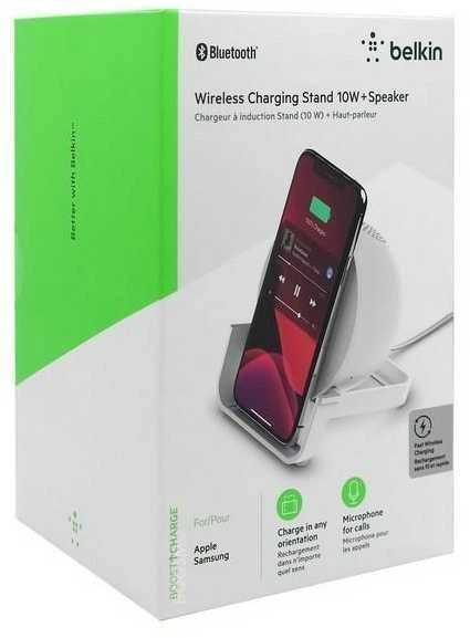 Belkin belaidžio įkrovimo stovas + garsiakalbis BOOST CHARGE Baltas