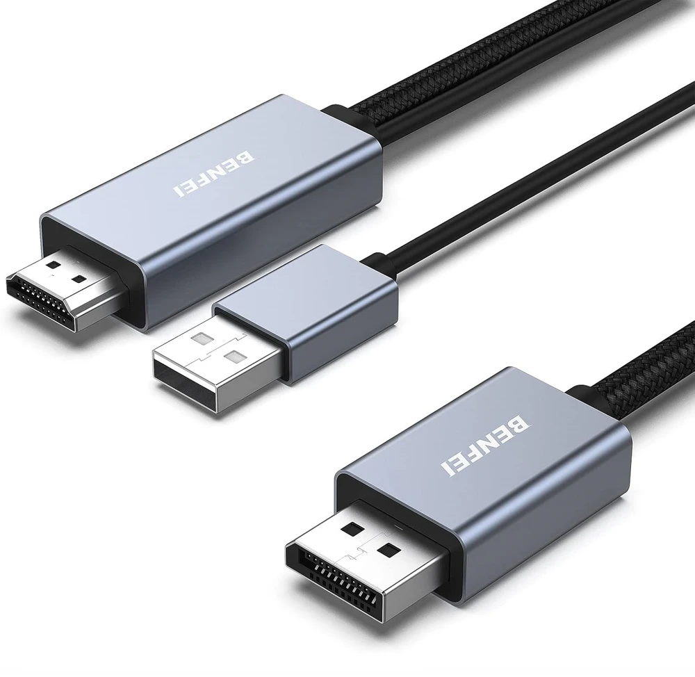 BENFEI HDMI į DisplayPort laidas 4K 60Hz 2K 144Hz 1080P 165Hz vienkryptis 1.8 m pilkas