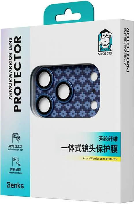 Benks Apsauginis stiklas Armor Warrior Lens (BE69) skirtas iPhone 17 Pro ArmorGrid mėlynas (camera island)