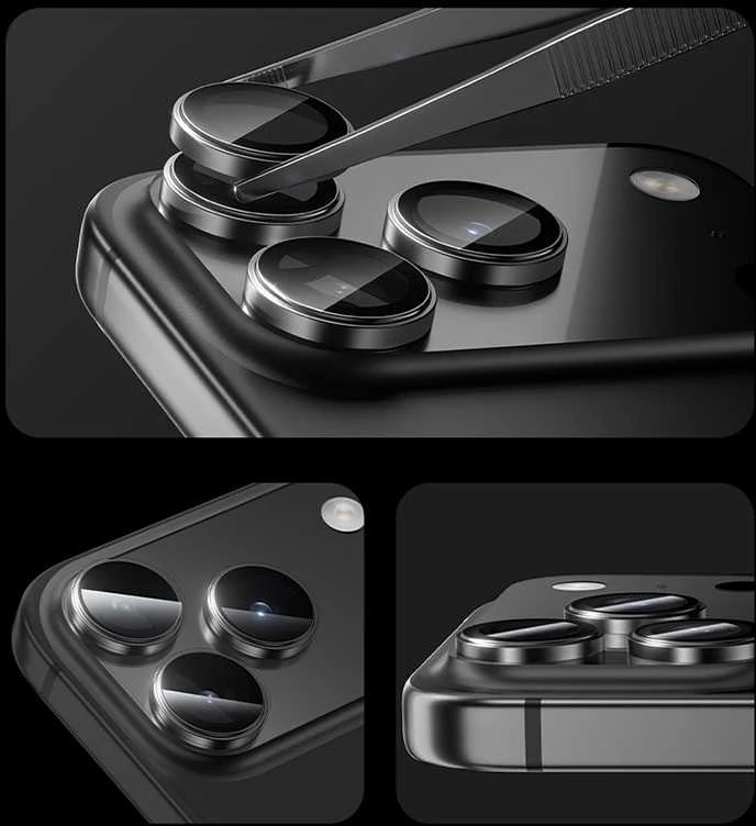 Benks Apsauginis stiklas Glass Warrior Metal Lens Protector telefonui skirtas Apple iPhone 17 Pro/17 Pro Max (objektyvui 3 vnt) juodas