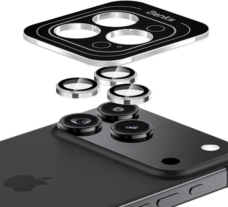 Benks Apsauginis stiklas Glass Warrior Metal Lens Protector telefonui skirtas Apple iPhone 17 Pro/17 Pro Max (objektyvui 3 vnt) juodas