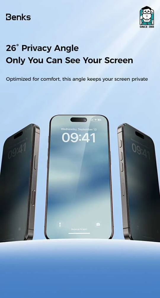 Benks apsauginis stiklas Ultra Shield Privacy Glass (FK66) skirtas Apple iPhone 16 Pro Max juodos spalvos