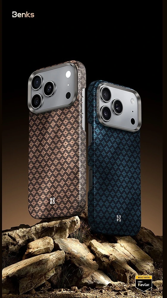 Benks Magnetic Armor Air Armor Grid Kevlar Metal Frame 600D (C.K.FL.AP.BE.0072) dėklas skirtas Iphone 18 Pro/17 Pro mėlynas