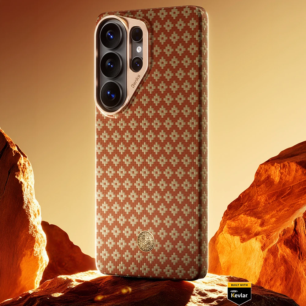 Benks Dėklas Magnetic Armor Air Armor Grid Kevlar Metal Frame 600D (C.K.FL.SA.GD.A050) skirta Samsung Galaxy S26 Ultra FORTUNE oranžinės spalvos