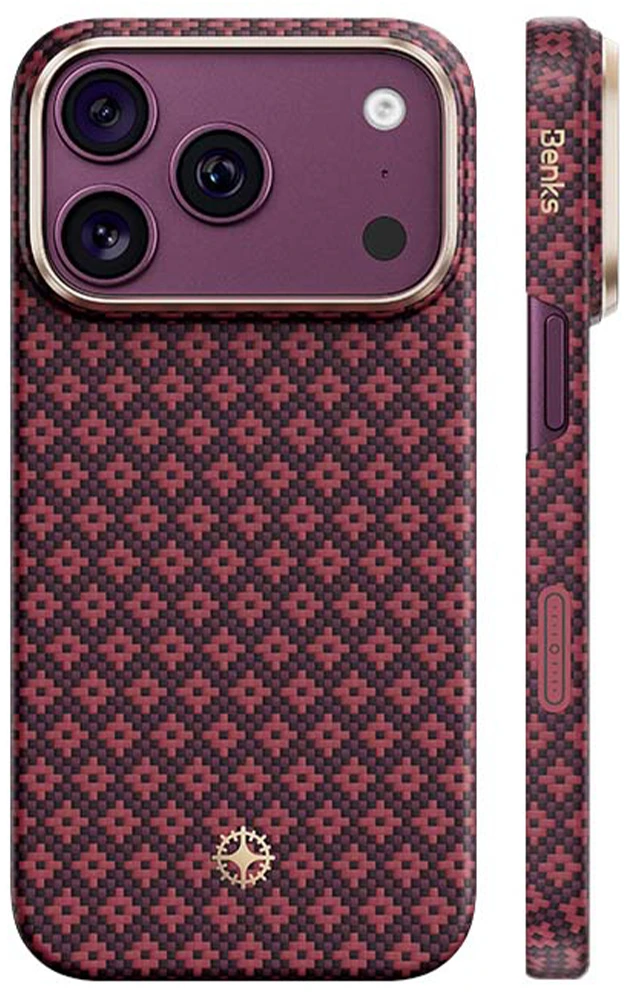 Benks dėklas Magnetic Armor Air Armor Grid Kevlar Metal Frame 600D (C.K.FL.AP.JX.0072) skirtas iPhone 18 Pro/17 Pro burgundinis