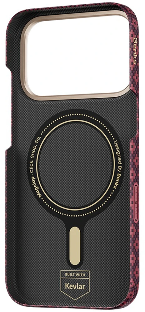 Benks dėklas Magnetic Armor Air Armor Grid Kevlar Metal Frame 600D (C.K.FL.AP.JX.0072) skirtas iPhone 18 Pro/17 Pro burgundinis
