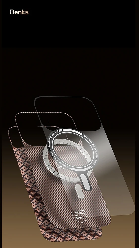 Benks Magnetic Armor Air Armor Grid Kevlar Metal Frame 600D (C.K.FL.AP.BE.0072) dėklas skirtas Iphone 18 Pro/17 Pro mėlynas