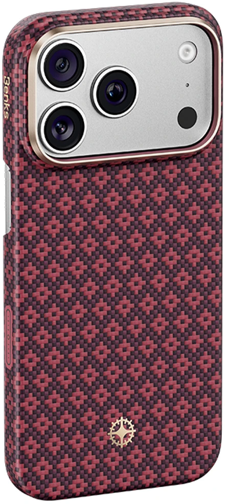 Benks dėklas Magnetic Armor Air Armor Grid Kevlar Metal Frame 600D (C.K.FL.AP.JX.0072) skirtas iPhone 18 Pro/17 Pro burgundinis