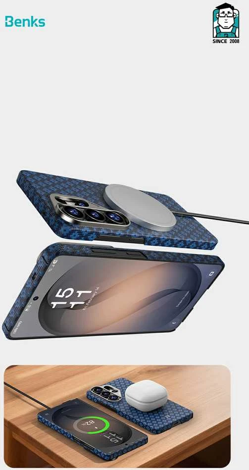 Benks dėklas Magnetic Armor Air Armor Grid Kevlar Metal Frame 600D (A048) skirtas Samsung Galaxy S26 mėlynos spalvos