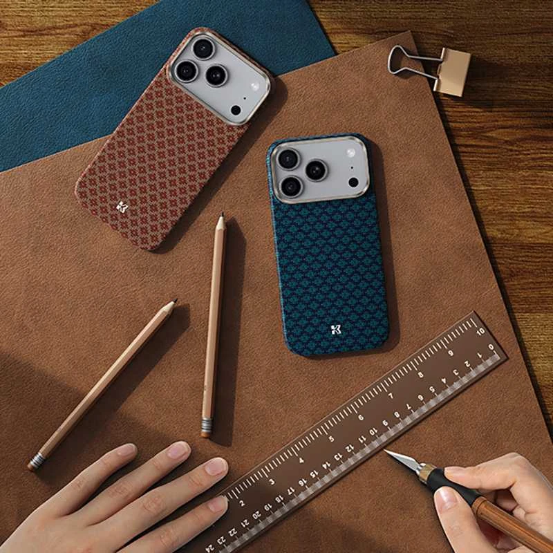 Benks dėklas Magnetic Armor Air Armor Grid Kevlar Metal Frame 600D (H070) skirtas Apple iPhone 17 Pro Max oranžinės spalvos