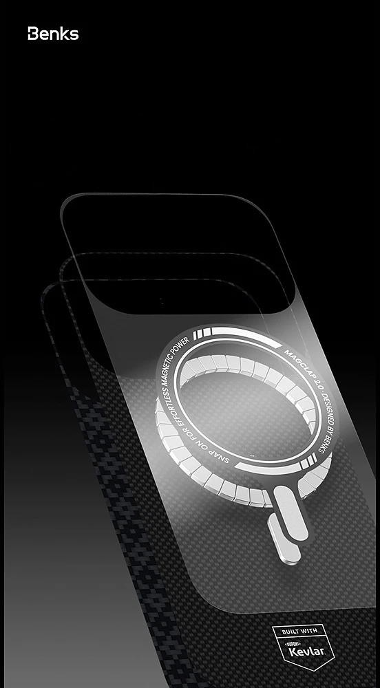 Benks Dėklas Magnetic Armor Air Armor Grid Kevlar Metal Frame 600D (C.K.FL.AP.BK.0073) do Iphone 18 Pro Max/17 Pro Max juoda