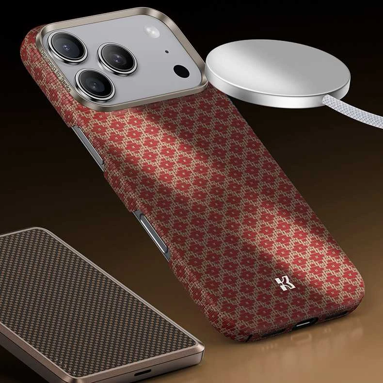 Benks dėklas Magnetic Armor Air Armor Grid Kevlar Metal Frame 600D (H070) skirtas Apple iPhone 17 Pro Max oranžinės spalvos