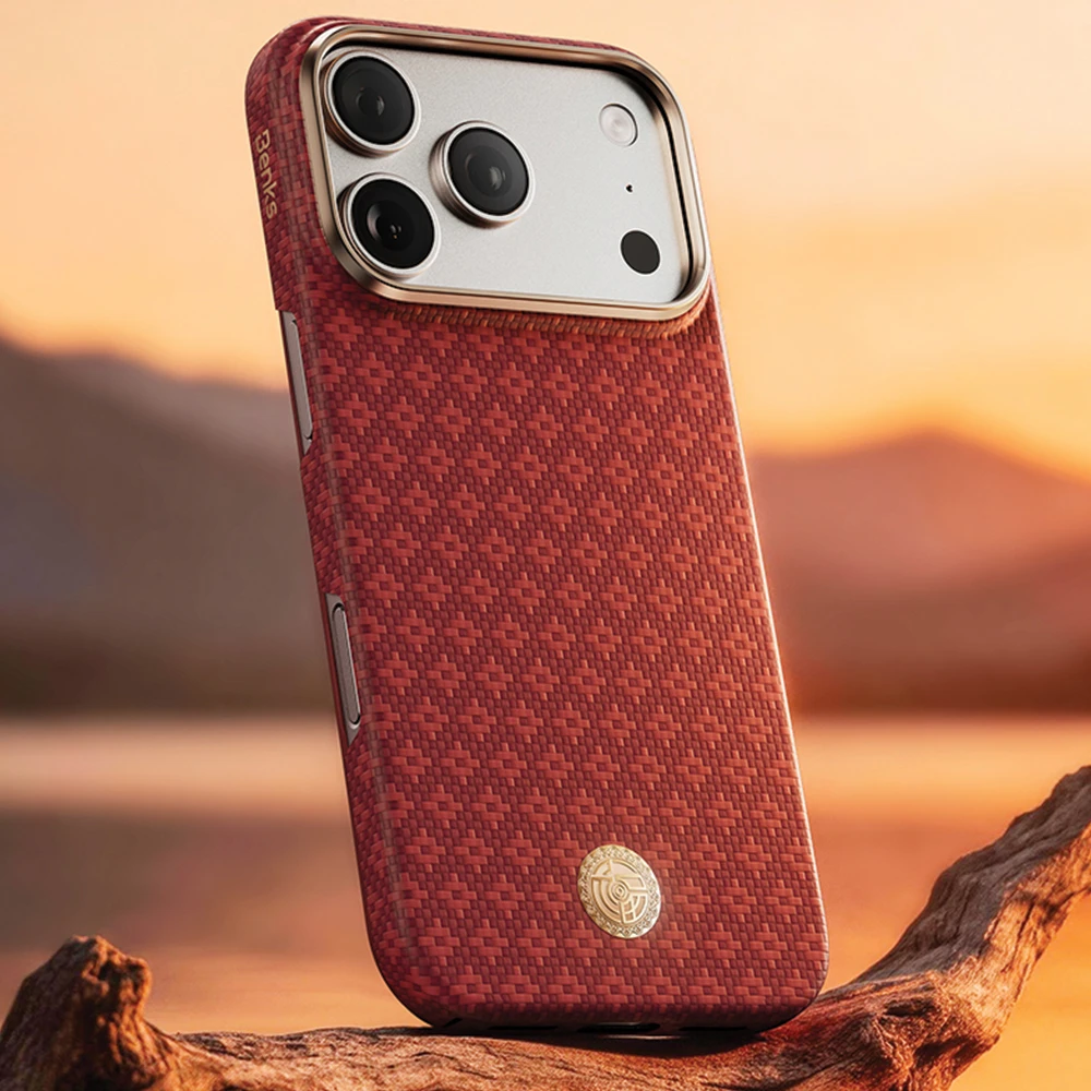 Dėklas Benks Magnetic Armor Air Armor Grid Kevlar metalinis rėmelis 600D (C.K.FL.AP.RD.0073) skirtas Iphone 18 Pro Max/17 Pro Max raudonas