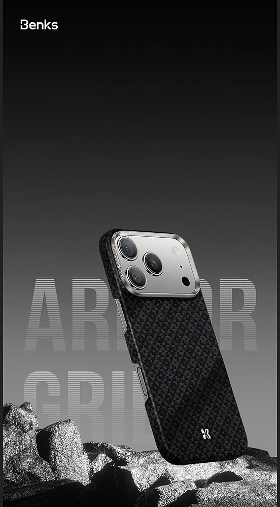 Benks Dėklas Magnetic Armor Air Armor Grid Kevlar Metal Frame 600D (C.K.FL.AP.BK.0072) do Iphone 18 Pro/17 Pro juoda