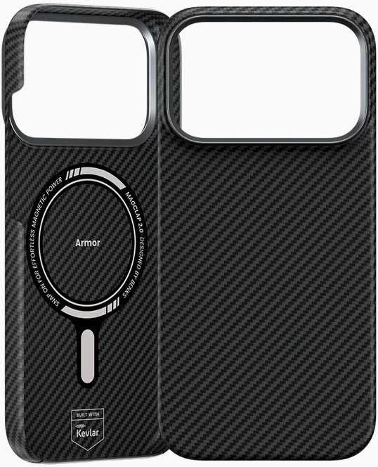 Benks Dėklas Magnetic Armor Air Kevlar Metal Frame 600D (0070) skirtas Apple iPhone 17 Pro Max juodos spalvos