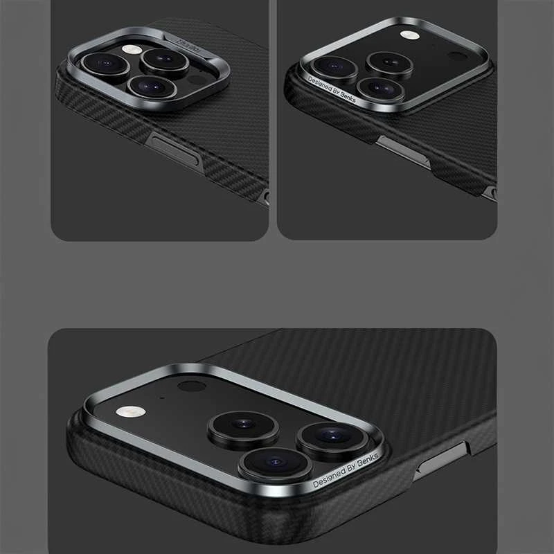 Benks Dėklas Magnetic Armor Air Kevlar Metal Frame 600D (0070) skirtas Apple iPhone 17 Pro Max juodos spalvos