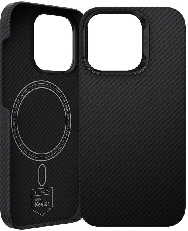 Benks Dėklas Magnetic Armor Air Kevlar PC Frame 600D (E065) skirtas Apple iPhone 16 Pro juodos spalvos