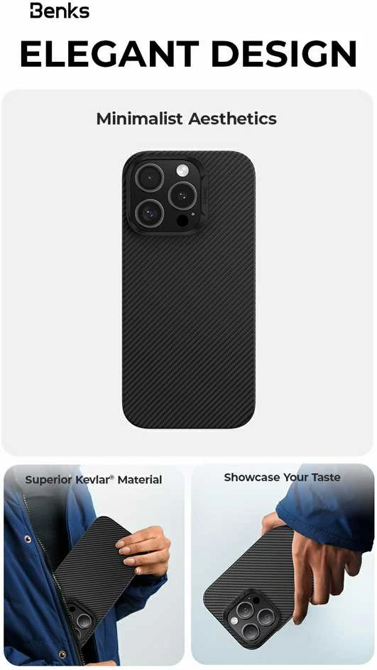 Oem Benks Magnetic Armor Air Kevlar dėklas PC Frame 600D (D066) skirtas Apple iPhone 16 Pro Max juodos spalvos