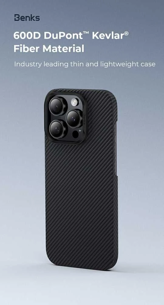 Benks Dėklas Magnetic Armor Air Kevlar PC Frame 600D (E065) skirtas Apple iPhone 16 Pro juodos spalvos