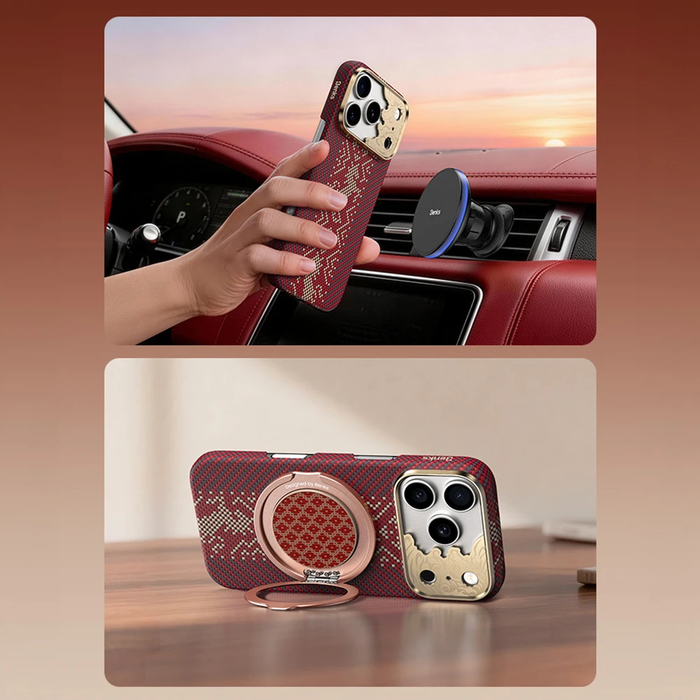 Dėklas Benks Magnetic Armor Air Knight Kevlar metalinis rėmelis (C.K.FL.AP.GD.J072) skirtas iPhone 18 Pro/17 Pro raudonas