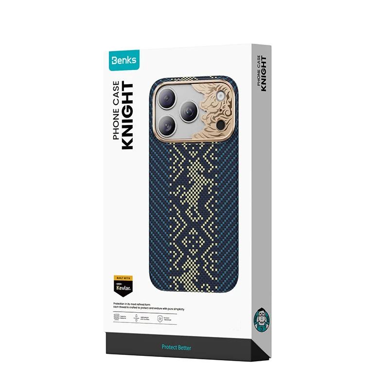 Benks Dėklas Magnetic Armor Air Knight Kevlar Metal Frame (C.K.FL.AP.GD.C072) do Iphone 18 Pro/17 Pro mėlyna