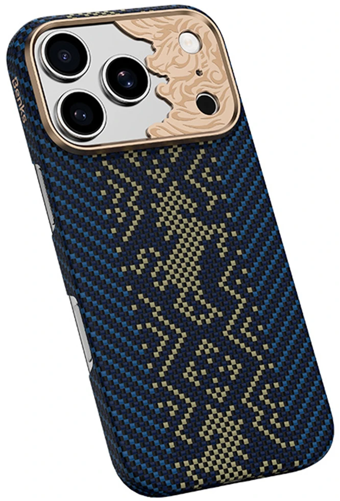 Dėklas Benks Magnetic Armor Air Knight Kevlar metalinis rėmelis (C.K.FL.AP.GD.C072) skirtas Iphone 18 Pro/17 Pro mėlynas