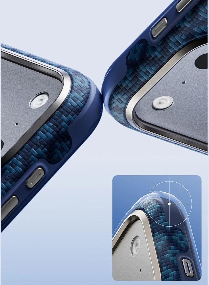 Benks Dėklas Magnetic Armor Grid Edge X9 Kevlar Metal Frame (C.K.FL.AP.BE.X073) do Iphone 18 Pro Max/17 Pro Max mėlyna