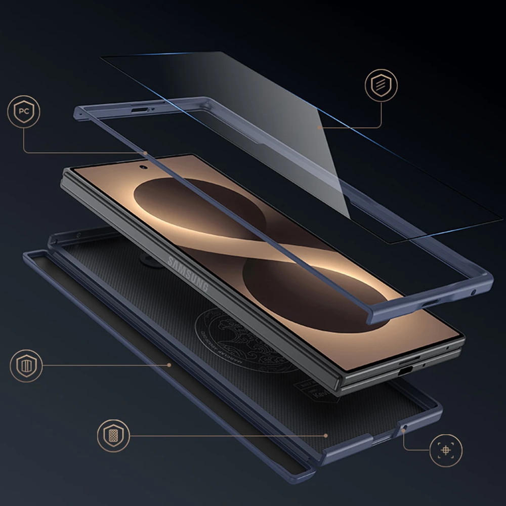 Benks Dėklas Magnetic Armor Grid Pro Grand Combo (C.K.FL.SA.BE.C051) skirtas Samsung Galaxy Z Fold 8 Ultra mėlynos spalvos