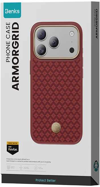 Benks Dėklas Magnetic Armor Pro Armor Grid Kevlar Metal Frame 600D (C.K.FL.AP.RD.B072) skirtas Iphone 18 Pro/17 Pro raudonas (Camera Control Button)