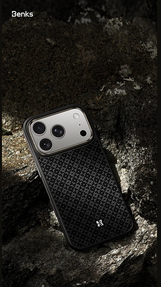 Benks Dėklas Magnetic Armor Pro Armor Grid Kevlar Metal Frame 600D (C.K.FL.AP.BK.B073) do Iphone 18 Pro Max/17 Pro Max juoda (Camera Control Button)