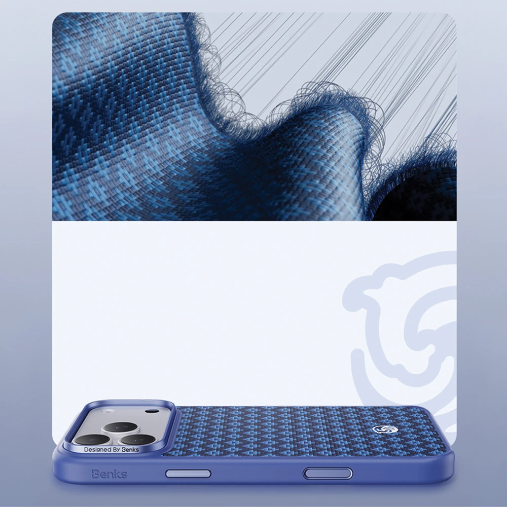 Benks Dėklas Magnetic Armor Pro Armor Grid Kevlar Metal Frame 600D (C.K.FL.AP.BE.B073) iPhone 18 Pro Max/17 Pro Max mėlynas (Camera Control Button)