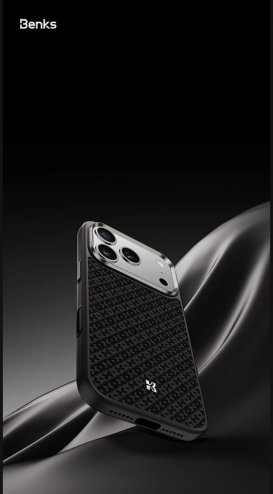 Dėklas Benks Magnetic Armor Pro Armor Grid Kevlar metalinis rėmelis 600D (C.K.FL.AP.BK.B072) skirtas Iphone 18 Pro/17 Pro juodas (Camera Control Button)
