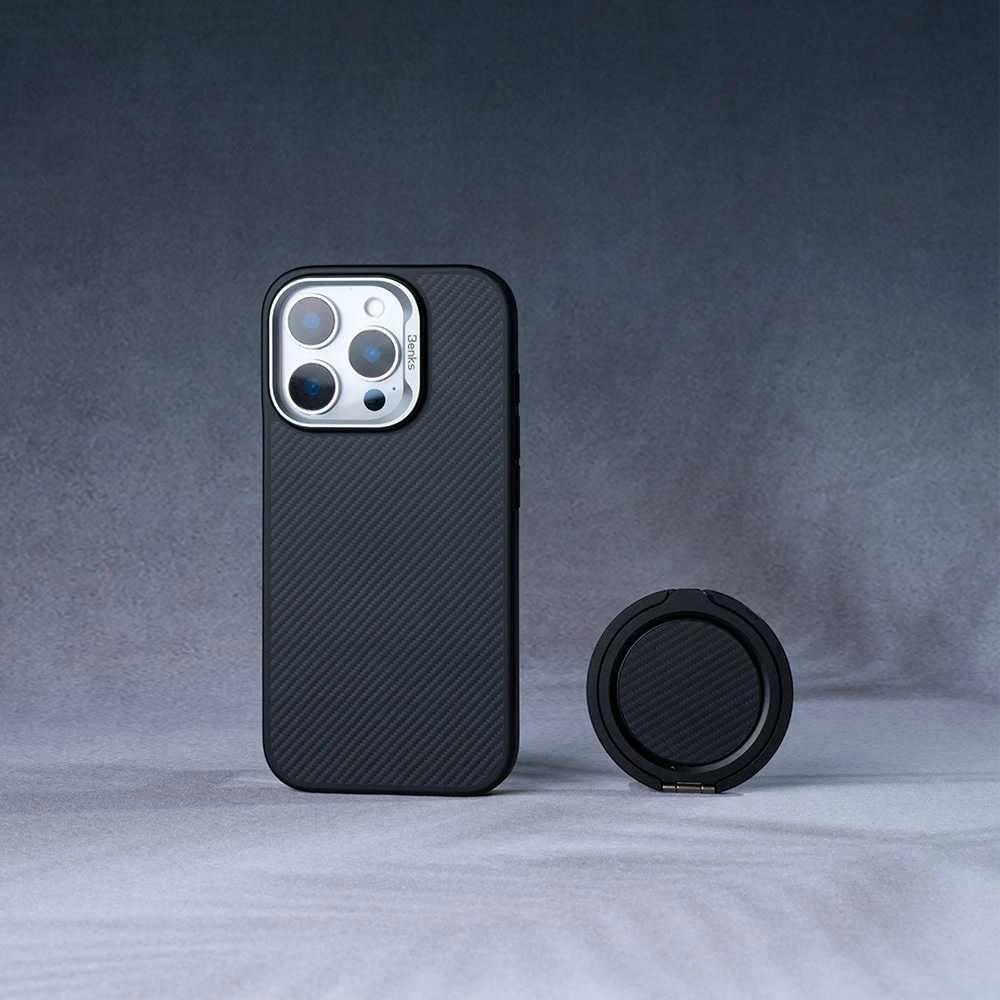 Benks Dėklas Magnetic Armor Pro Kevlar Metal Frame 600D (AD66), skirtas iPhone 16 Pro Max, juodos spalvos (Camera Control Button)