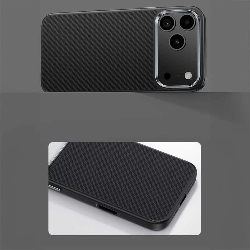 Benks Dėklas Magnetic Armor Pro Kevlar Metal Frame 600D (A070) skirtas Apple iPhone 17 Pro Max juodos spalvos (Camera Control Button)