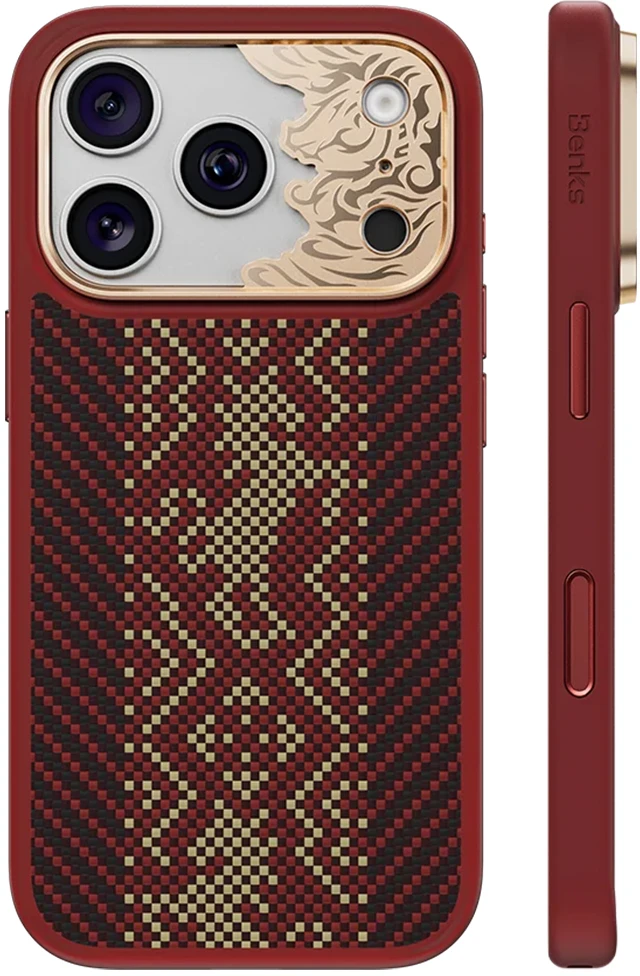 Benks Dėklas Magnetic Armor Pro Knight Kevlar Metal Frame (C.K.FL.AP.GD.BA72) do Iphone 18 Pro/17 Pro raudona (Camera Control Button)
