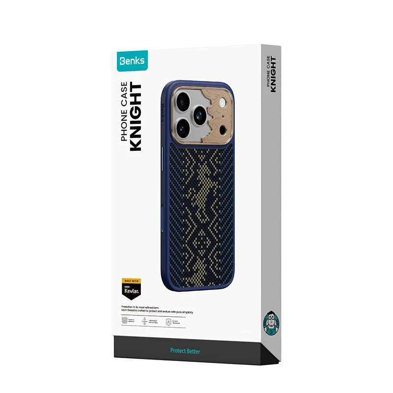 Benks Dėklas Magnetic Armor Pro Knight Kevlar Metal Frame (C.K.FL.AP.GD.BC73) do Iphone 18 Pro Max/17 Pro Max mėlyna (Camera Control Button)