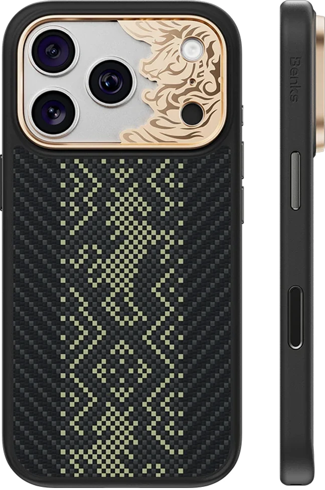 Benks Dėklas Magnetic Armor Pro Knight Kevlar Metal Frame (C.K.FL.AP.GD.B072) do Iphone 18 Pro/17 Pro juoda (Camera Control Button)
