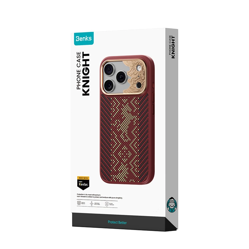 Benks Dėklas Magnetic Armor Pro Knight Kevlar Metal Frame (C.K.FL.AP.GD.BA73) do Iphone 18 Pro Max/17 Pro Max raudona (Camera Control Button)