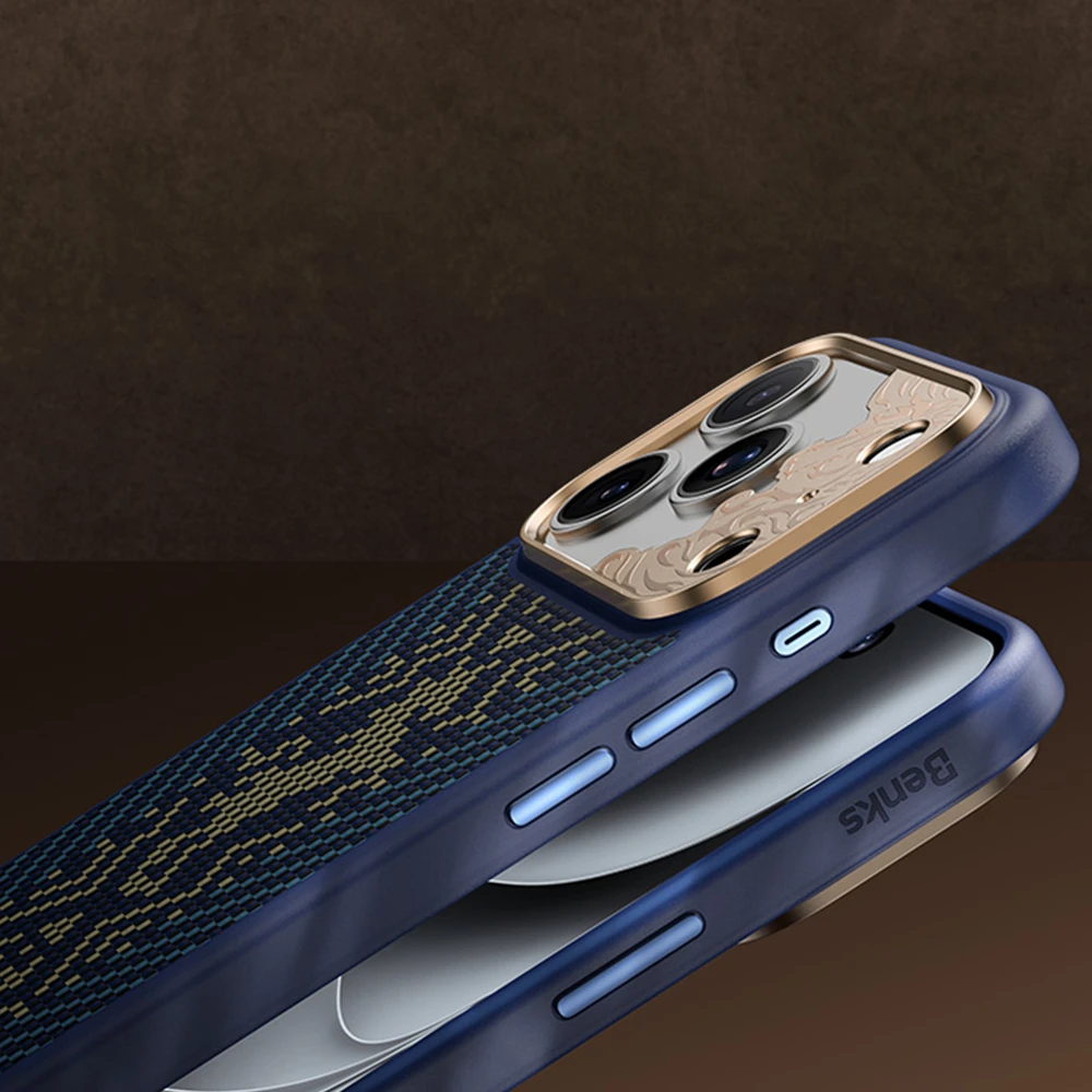 Benks Dėklas Magnetic Armor Pro Knight Kevlar Metal Frame (C.K.FL.AP.GD.BC73) do Iphone 18 Pro Max/17 Pro Max mėlyna (Camera Control Button)