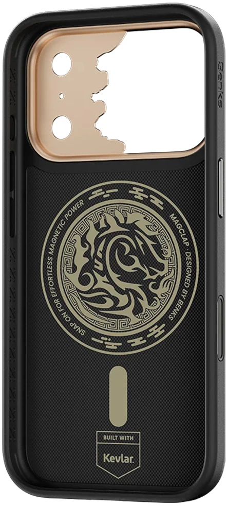 Benks Dėklas Magnetic Armor Pro Knight Kevlar Metal Frame (C.K.FL.AP.GD.B072) do Iphone 18 Pro/17 Pro juoda (Camera Control Button)