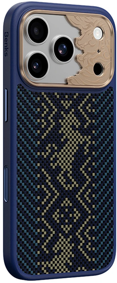 Benks Dėklas Magnetic Armor Pro Knight Kevlar Metal Frame (C.K.FL.AP.GD.BC72) do Iphone 18 Pro/17 Pro mėlyna (Camera Control Button)
