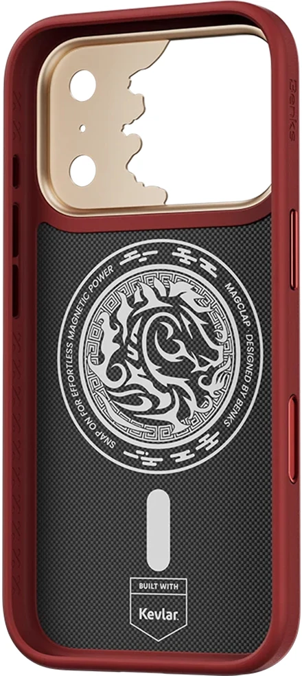 Benks Dėklas Magnetic Armor Pro Knight Kevlar Metal Frame (C.K.FL.AP.GD.BA72) do Iphone 18 Pro/17 Pro raudona (Camera Control Button)