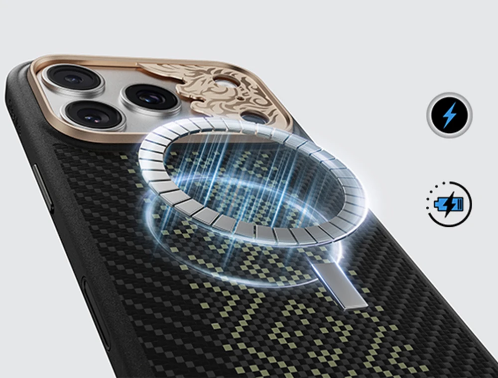 Benks Dėklas Magnetic Armor Pro Knight Kevlar Metal Frame (C.K.FL.AP.GD.B072) do Iphone 18 Pro/17 Pro juoda (Camera Control Button)